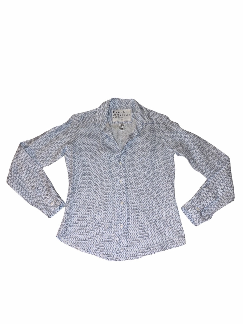 Frank & Eileen Barry Tailored Button-Up Shirt Italian Linen XS Blue Floral